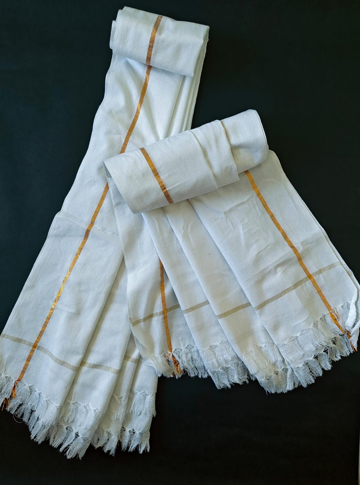 South cotton Gamcha/Towels with small golden border for Batu. Set of 2.Size 30 inches x 60 inches Mundavalya,kanthi,bhikbali,topi,pagdi are boys accessories exclusively designed using Pearls,glass beads,jadau & gold plated findings for Batu,for Upanayan/Vratabandha/munj /thread ceremony.