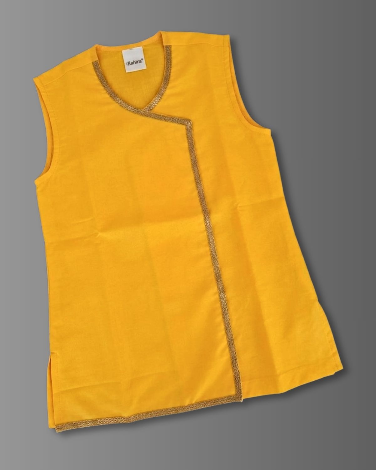 Yellow Taffeta silk sleeveless vest / bandi for Batu
