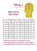 Amber coloured floral printed tussar silk kurta with stand collar for Boys