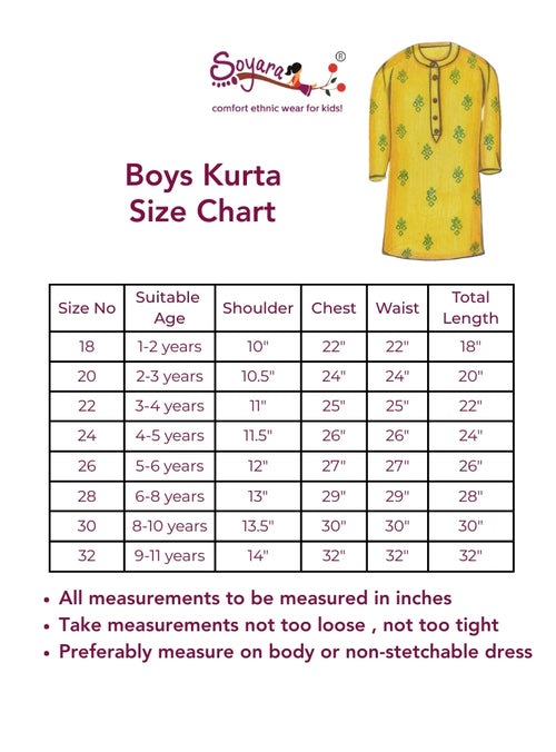 Amber coloured floral printed tussar silk kurta with stand collar for Boys