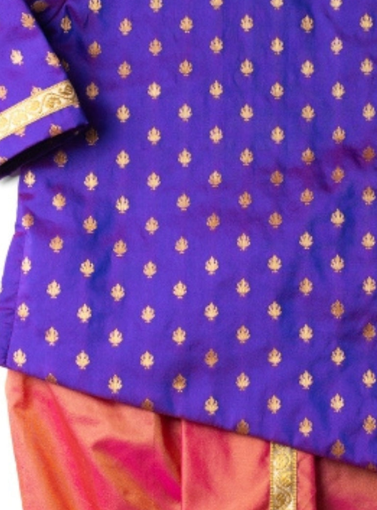 Tanay Purple Brocade Baby Boy Kurta & Blush Pink Dhoti Set