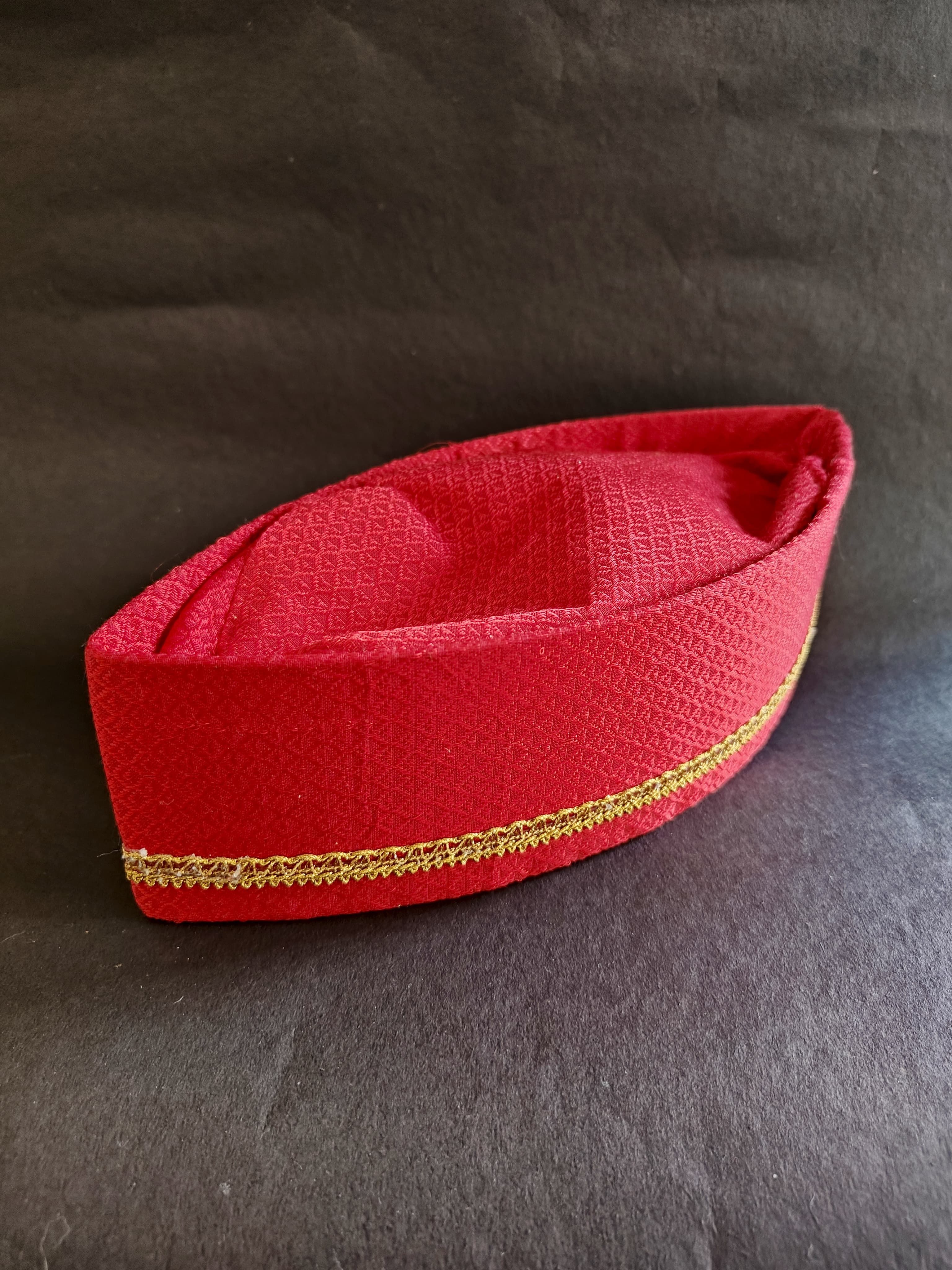 Topi Red Ribbon Red Handloom Khunn Yajman Topi with Golden border for Batu β Soyara ...