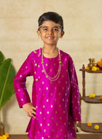 Magenta Raw Silk Asymmetric High Low Short Kurta