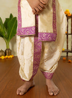 Ivory Taffeta Silk Sovale Uparane Set With Magenta Banarasi Border