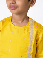 Yellow Taffeta Silk Side-Placket Kurta