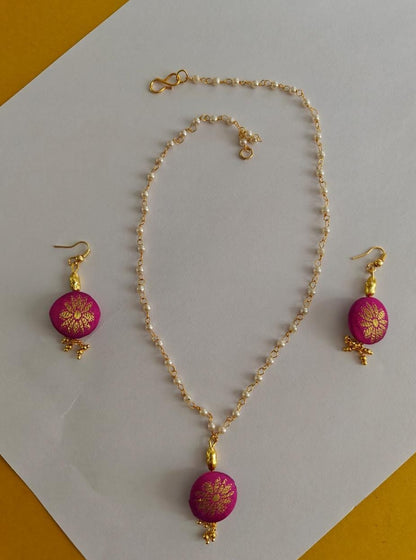 Accessories gifts fancy traditional ethnic for kids trendy handmade fabric accessories brocade handcrafted matching assorted mix n match pearl multicolour metal golden party wear beaded glass beads trendy gold plated earrings pendant    
