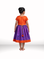 Purple Kotta Silk Flared Dress With Orange Brocade Silk Bodice