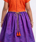 Purple Kotta Silk Flared Dress With Orange Brocade Silk Bodice