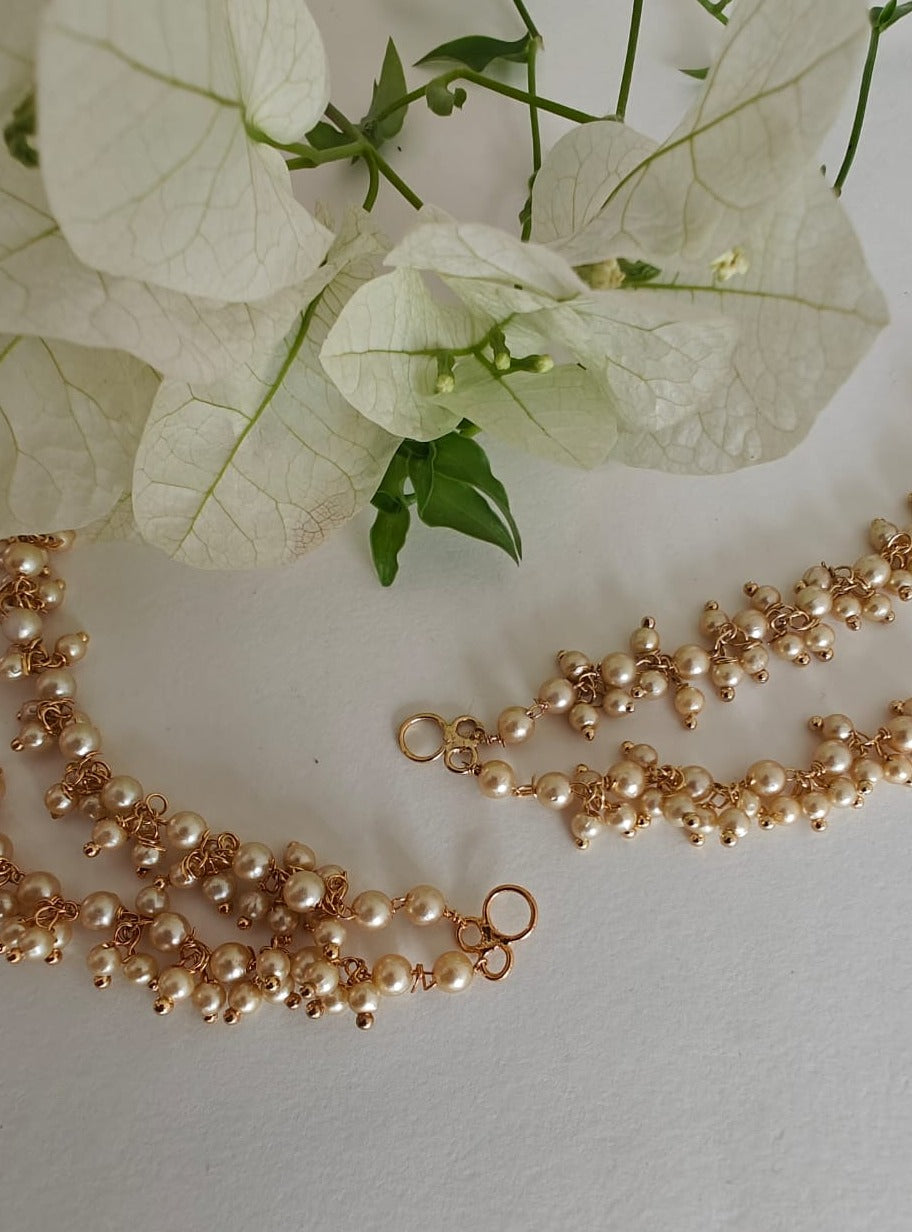 Accessories gifts fancy traditional ethnic trendy handmade accessories handcrafted matching assorted mix n match pearl multicolour metal golden nath nose pin nathani Marathi gold plated Maharashtrian accessory zumka jhumka moti vel single layer double layer dangling 