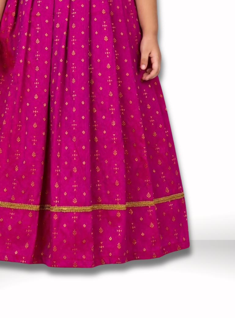 Pink Brocade Silk Flared Gown With Paithani Motif Yoke