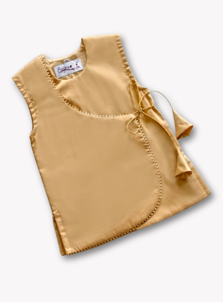 Golden Taffeta Silk Sleeveless Gota Patti Overlap Vest