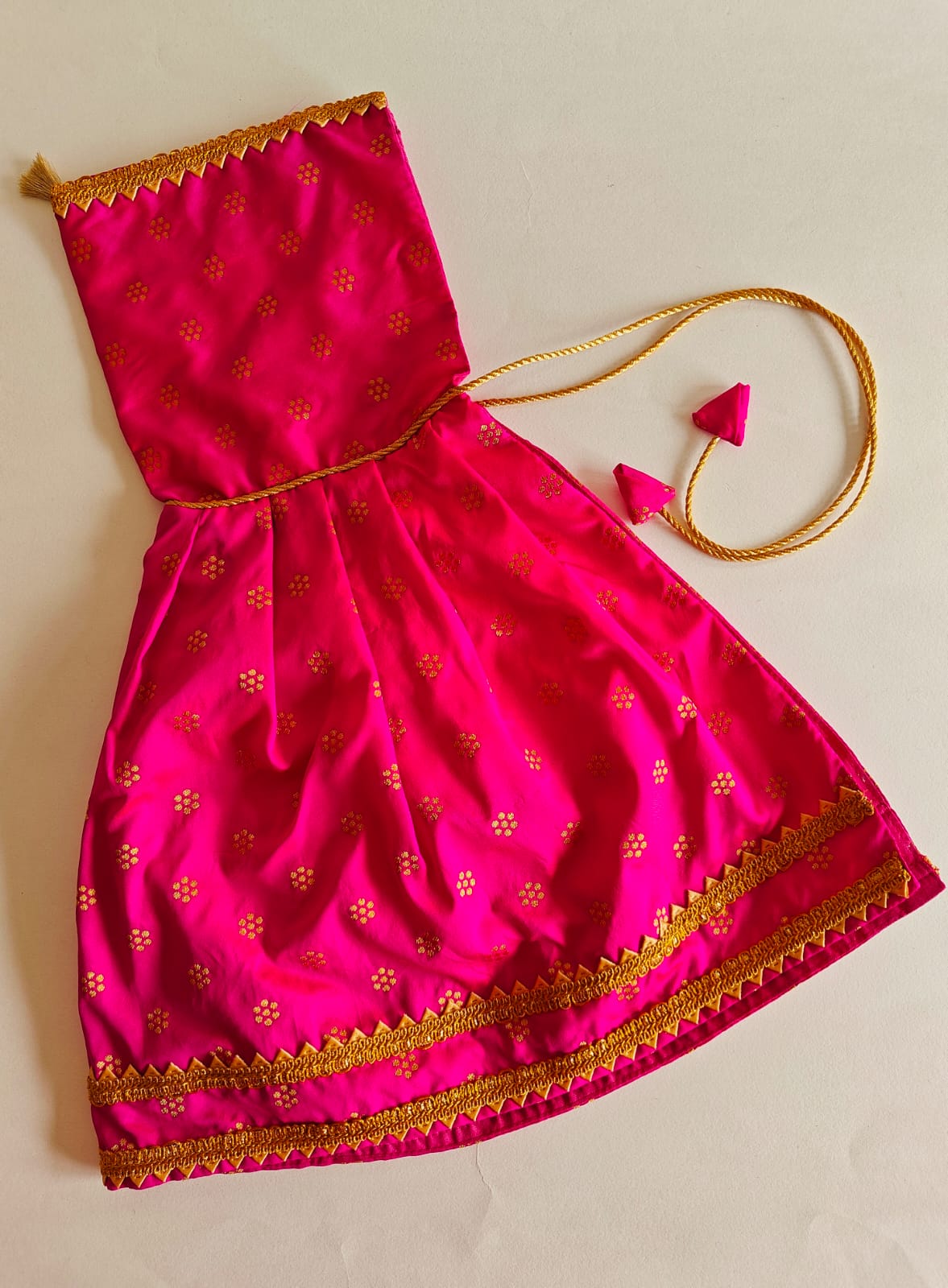 Dark Pink brocade silk kunchi with beautiful golden lace for New Born