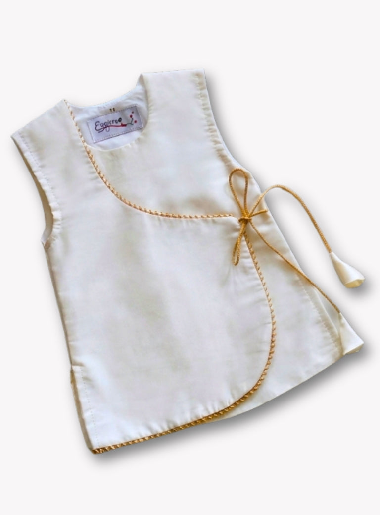 White Taffeta Silk Sleeveless Gota Patti Overlap Vest