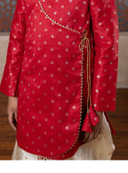 Maroon Raw Silk Angarakha Kurta With Gota Patti