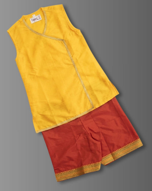 Chaula Karma Combo Yellow Sleeveless Vest & Silk Inner Pant