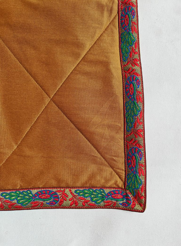 Golden Cotton Silk quilted Baby Mat with intricate paithani border all around for Newborn