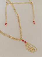 Pearls and pink glass beads Mundavali and Janave combo for Brahmavadini.Mundavalya,kanthi,bhikbali,topi,pagdi are boys accessories exclusively designed using Pearls,glass beads,jadau & gold plated findings for Brahmavadini,for Upanayan/Vratabandha/munj /thread ceremony.