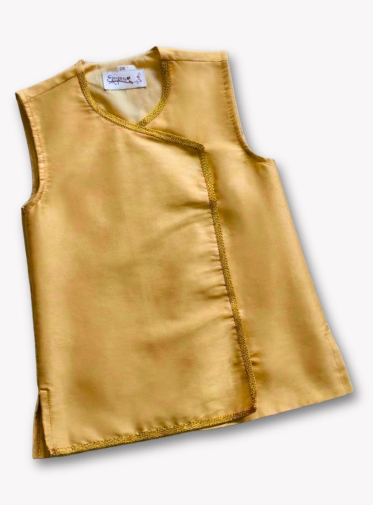 Golden Taffeta Silk Sleeveless Vest For Batu