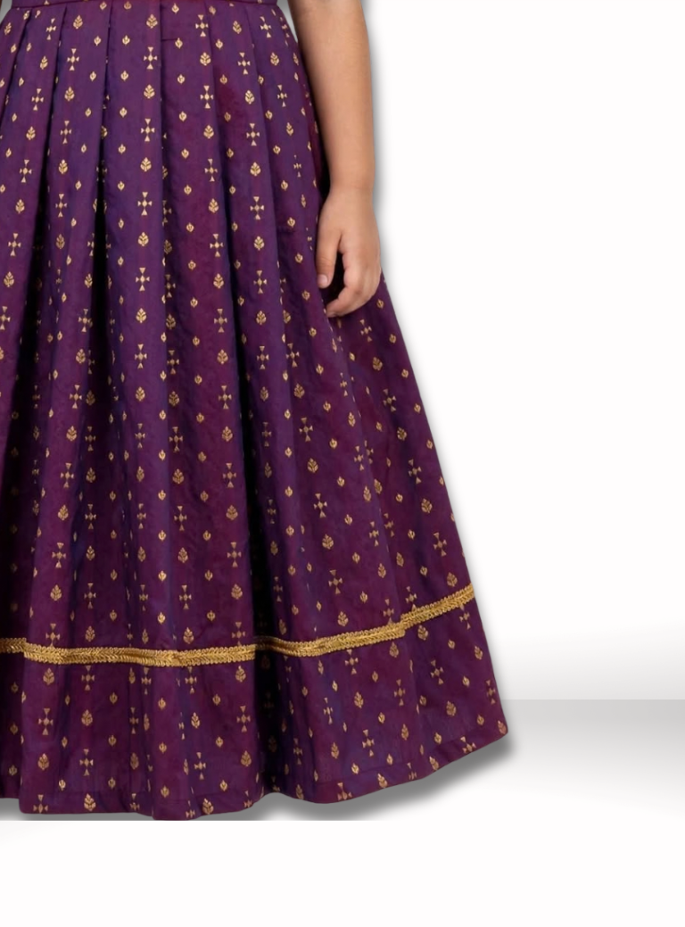 Wine Brocade Silk Flared Gown With Paithani Motif Yoke