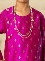 Magenta Raw Silk Asymmetric High Low Short Kurta