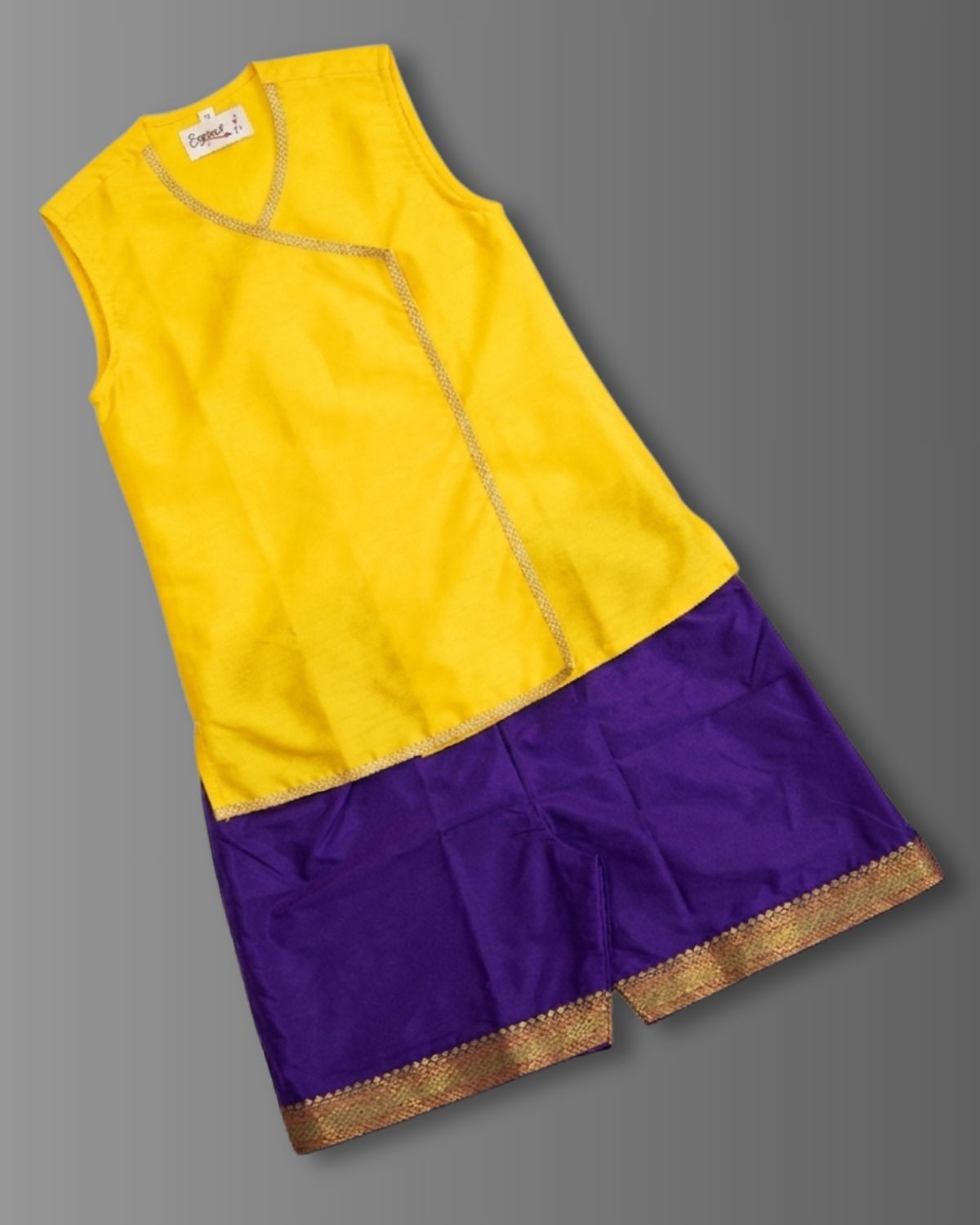 Chaula Karma / Chudakarma Sanskar Combo for Batu - Yellow includes yellow Taffeta silk sleeveless vest and Mysore Silk Inner Pant