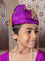 Purple Mysore Silk Sovale-Uparane Set With Golden Embossed Lace