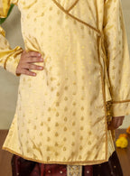Cream Soft Brocade Silk Angarakha Kurta With Latkans