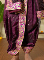 Wine Satin Silk Sovale Uparane Set Magenta Banarasi Border