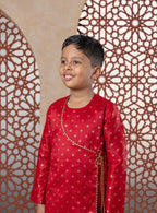 Maroon Raw Silk Angarakha Kurta With Gota Patti