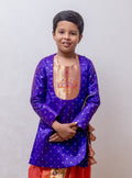 Royal Purple raw silk jari butta, Angarkha short kurta with Paithani yoke for Batu