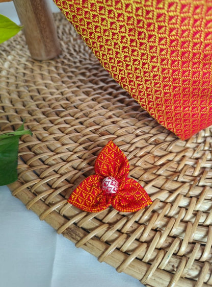 Orange Handloom Khunn Yajman Topi and Brooch Gift Combo