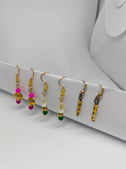 Accessories gifts fancy traditional ethnic trendy handmade accessories handcrafted matching assorted mix n match pearl multicolour metal golden nath nose pin nathani Marathi gold plated Maharashtrian accessory zumka jhumka moti vel single layer double layer dangling 