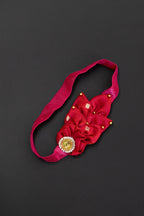 Scarlet Red Flower Bunch Elastic Headband For Baby Girl