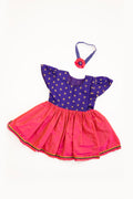 Anaya Set - Royal Purple brocade with Rani Pink malai silk front open flared newborn baby girl frock