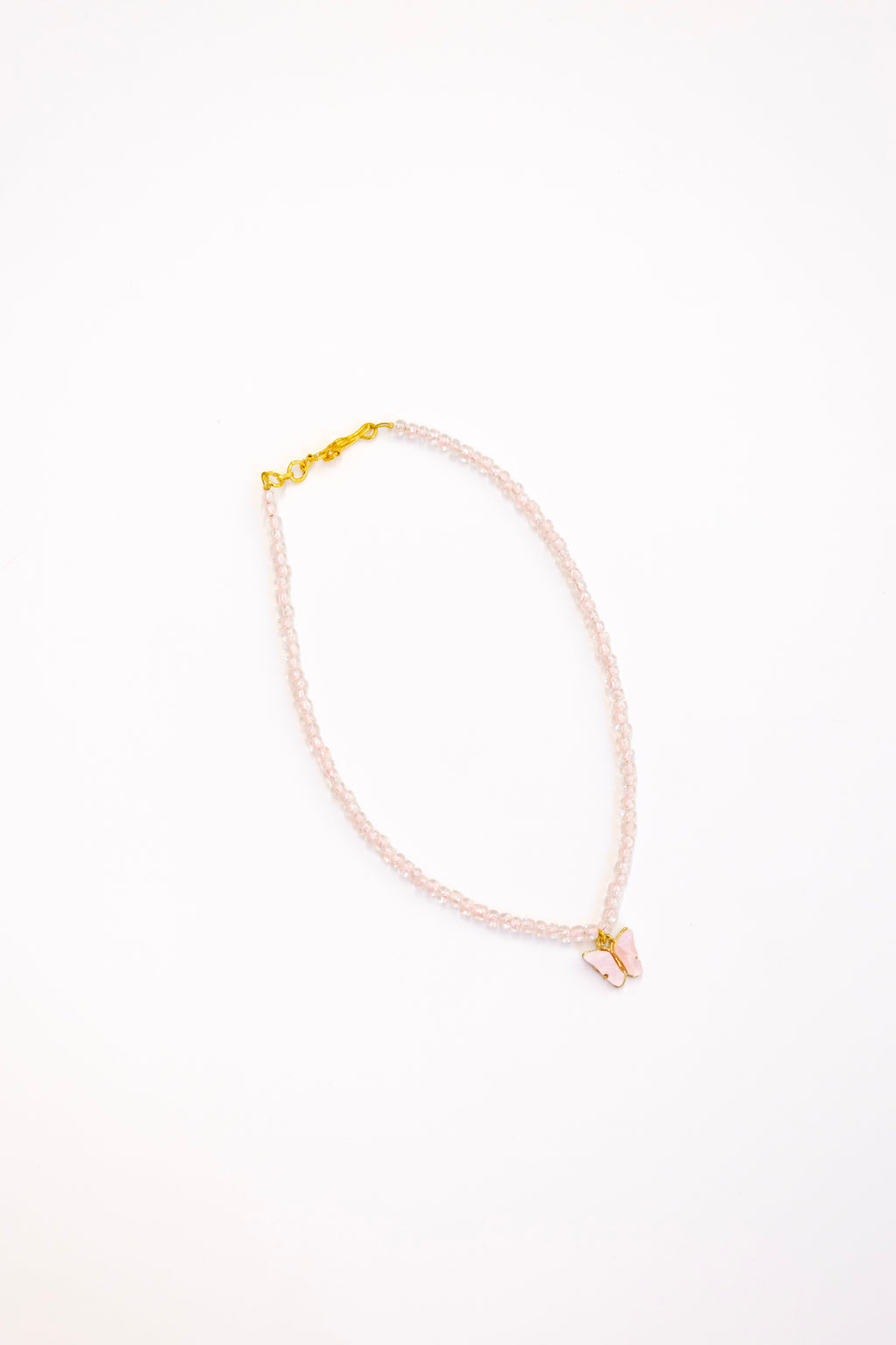 Baby Pink Glass beads necklace with enameled butterfly pendant for Girls