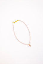 Baby Pink Glass Beads & Enameled Butterfly Pendant Necklace