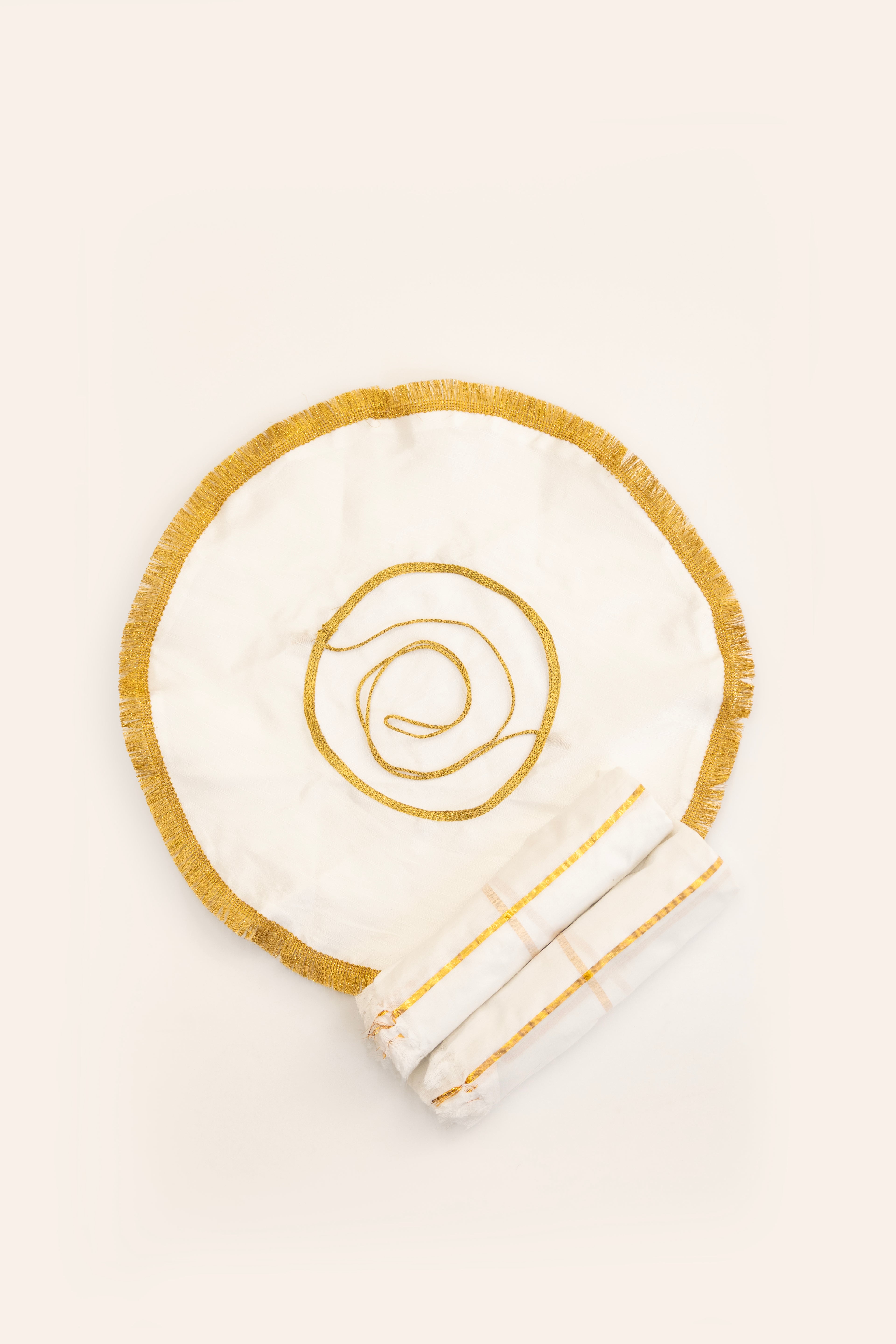 Fancy Bhikshawal Combo for Batu includes one fancy lace Jholi and two cotton soft gamcha/towels