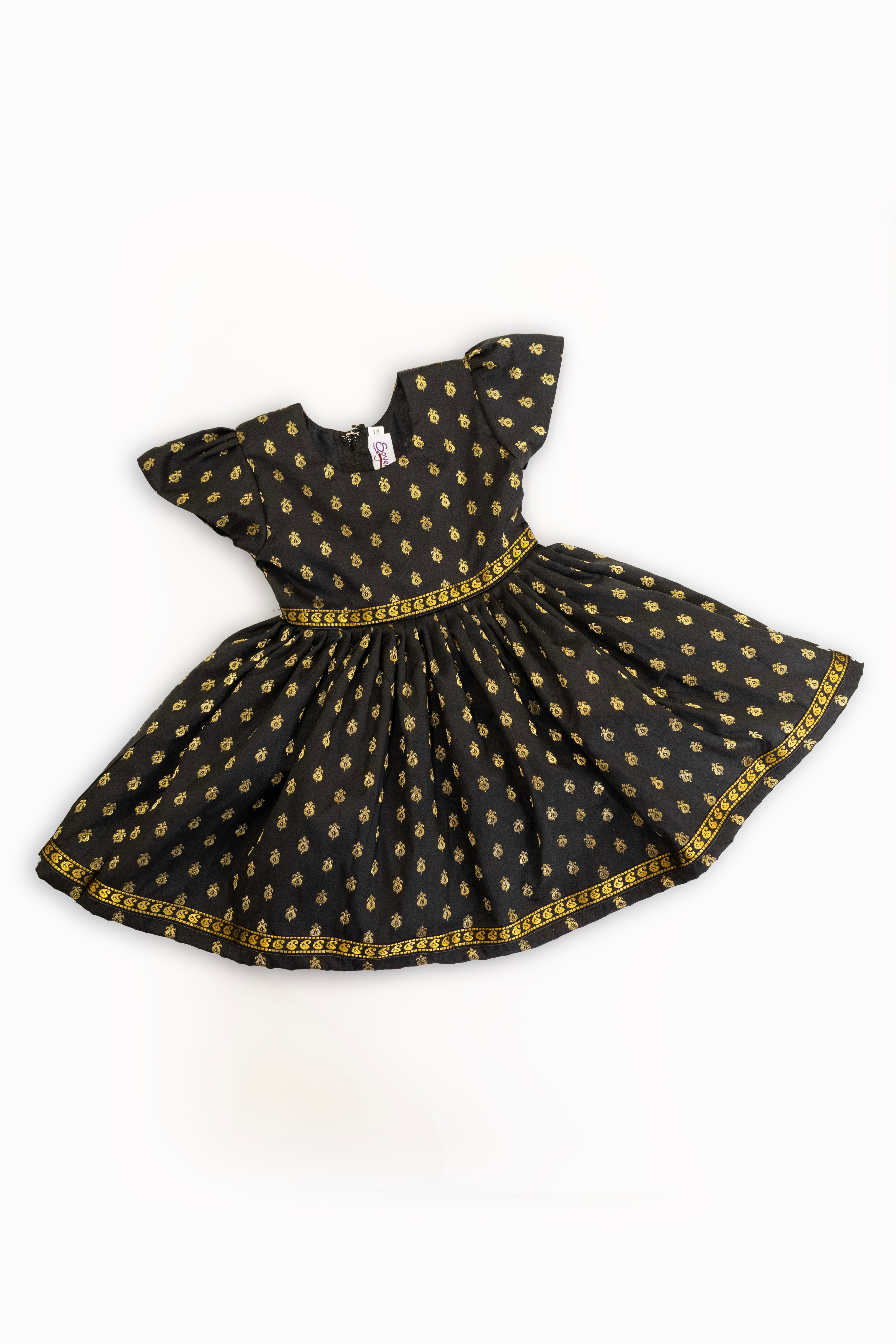 Black Brocade frock highlighted with golden border for girls