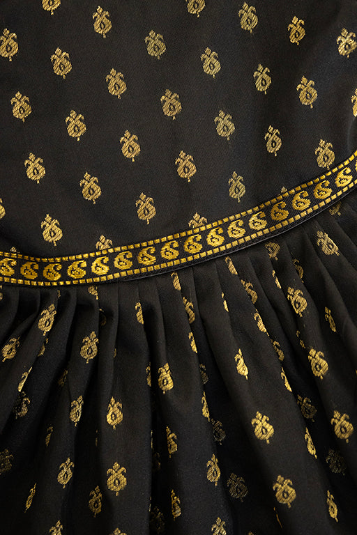 Black Brocade frock highlighted with golden border for girls