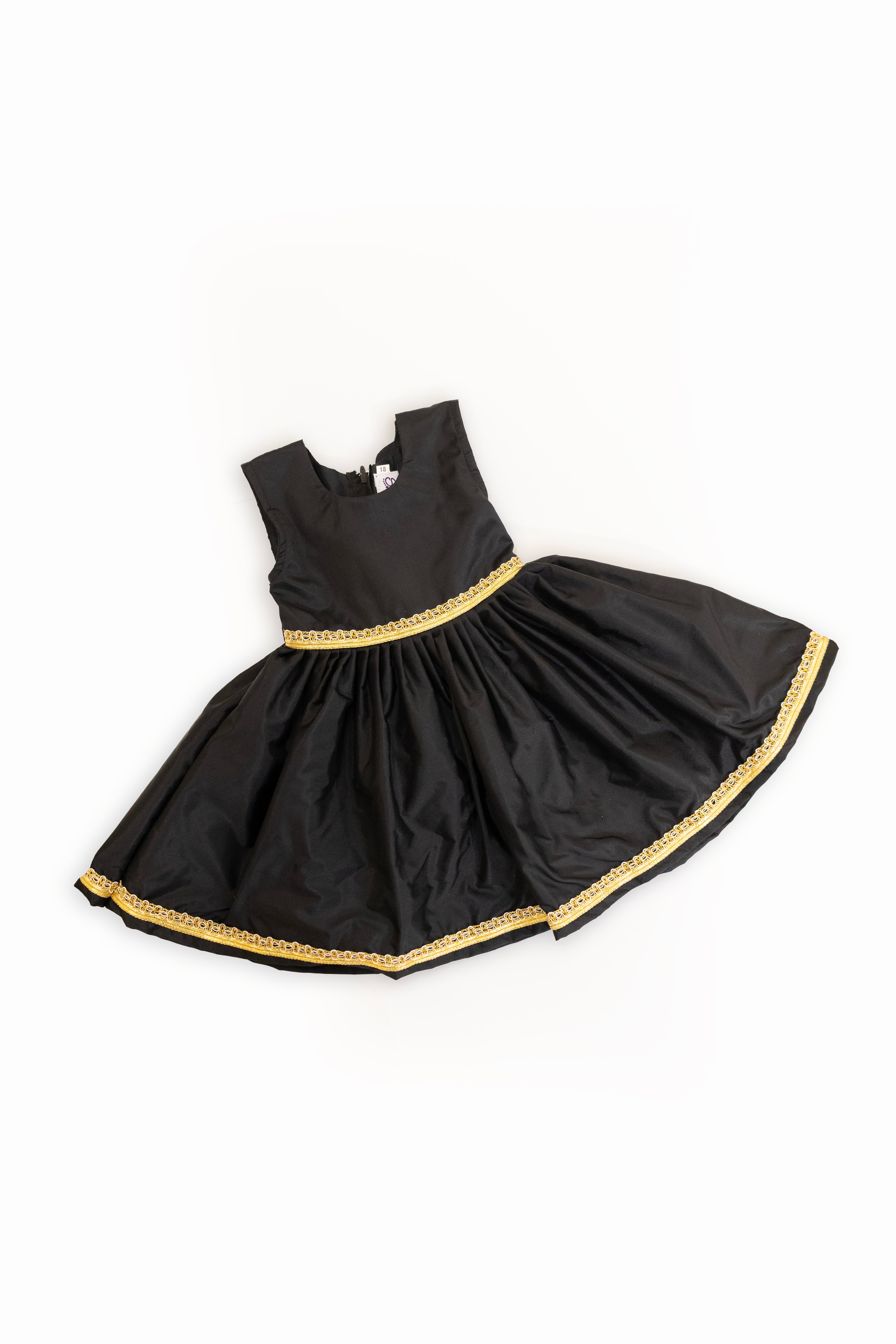 Black Plain Pooja silk frock highlighted with golden border for girls