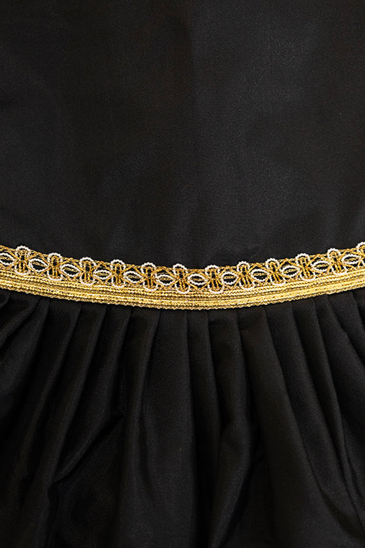 Black Plain Pooja silk frock highlighted with golden border for girls