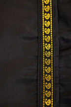 Plain black pooja silk front open kurta with plain black dhoti for boys