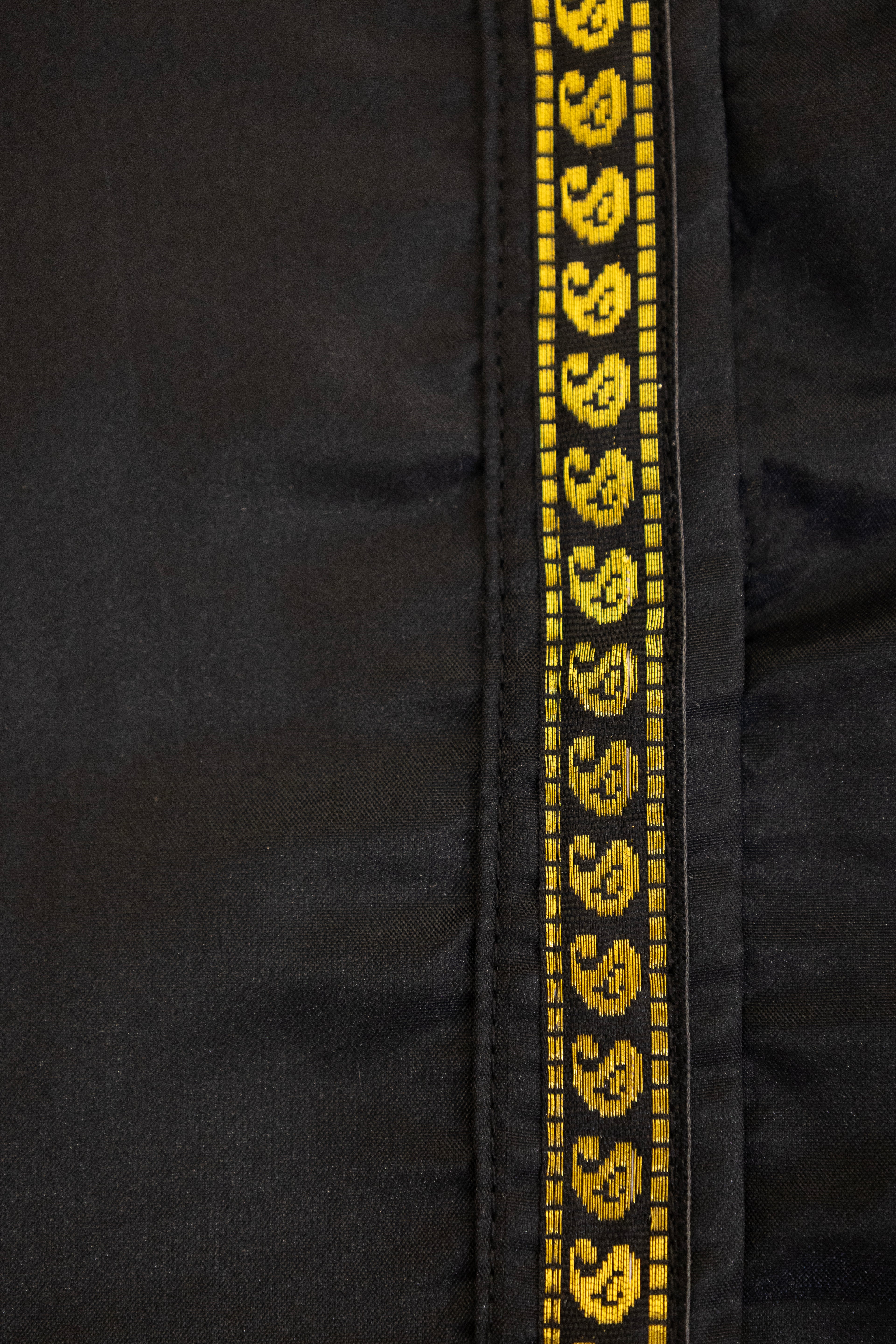 Plain black pooja silk front open kurta with plain black dhoti for boys