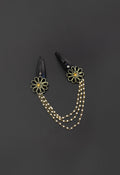 Triveni - Black two flowers triple layer Pearl chain Hair clips for Girls