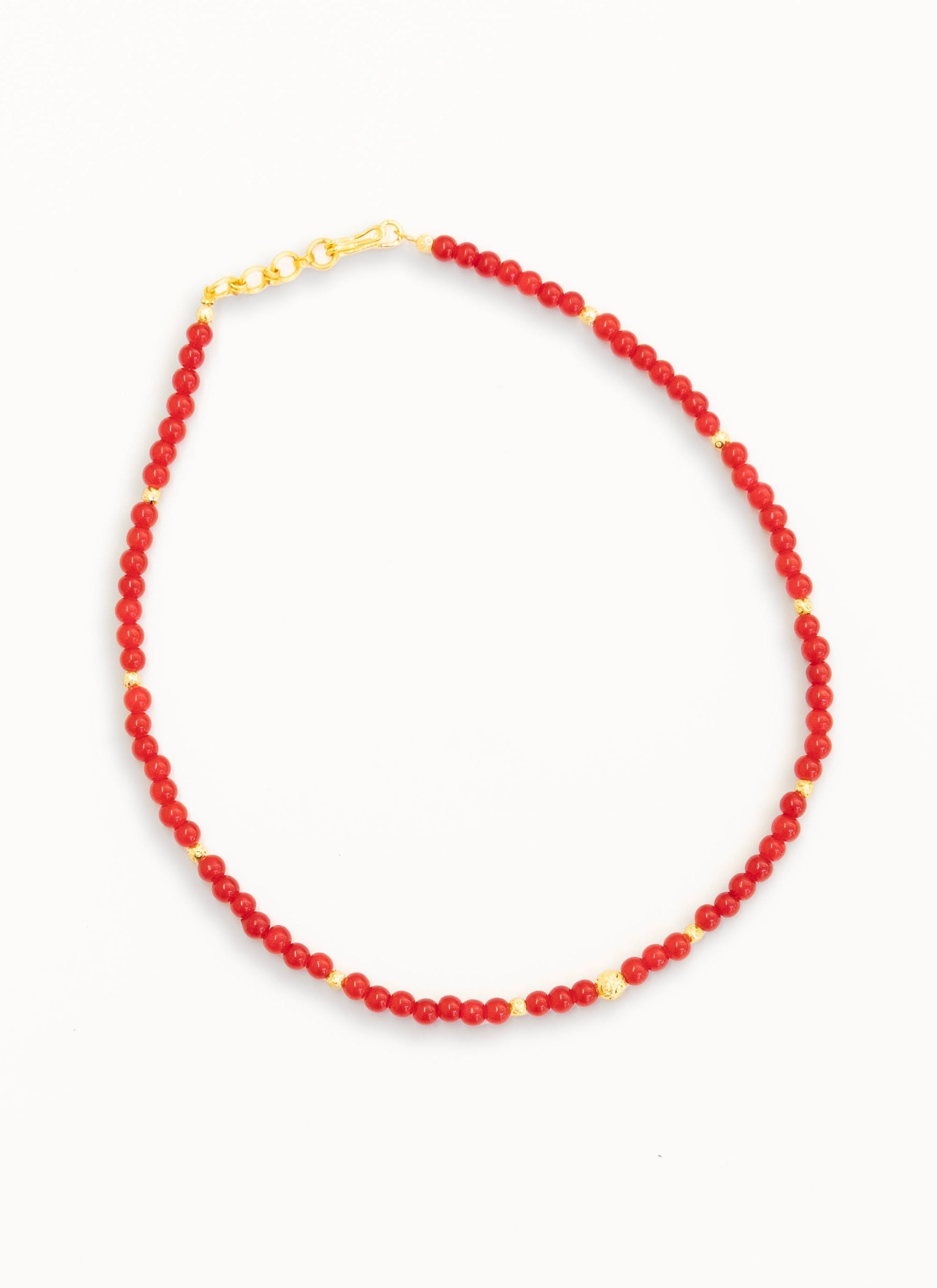 Blood Red glass beads necklace with golden findings and adjustable links and hook closure for Girls