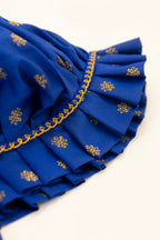 Blue Brocade frilled topda / topi / bonnet and adjustable booties unisex set for Newborn