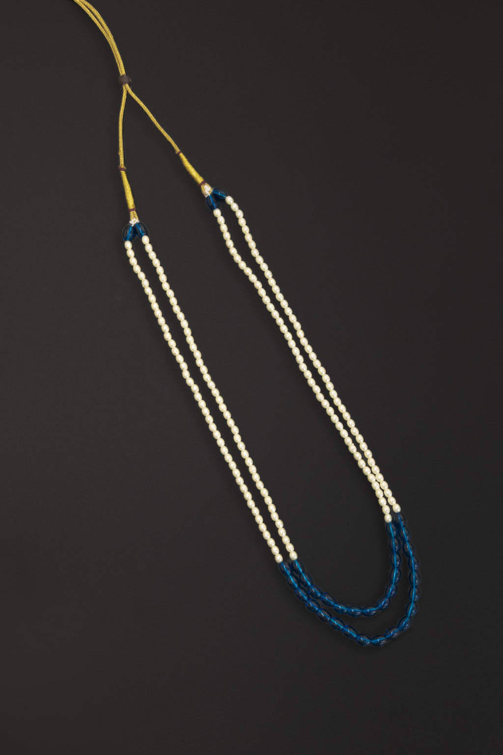 Semicultured Pearl Double Layer Kanthi with Blue Oval clear glass beads for Batu