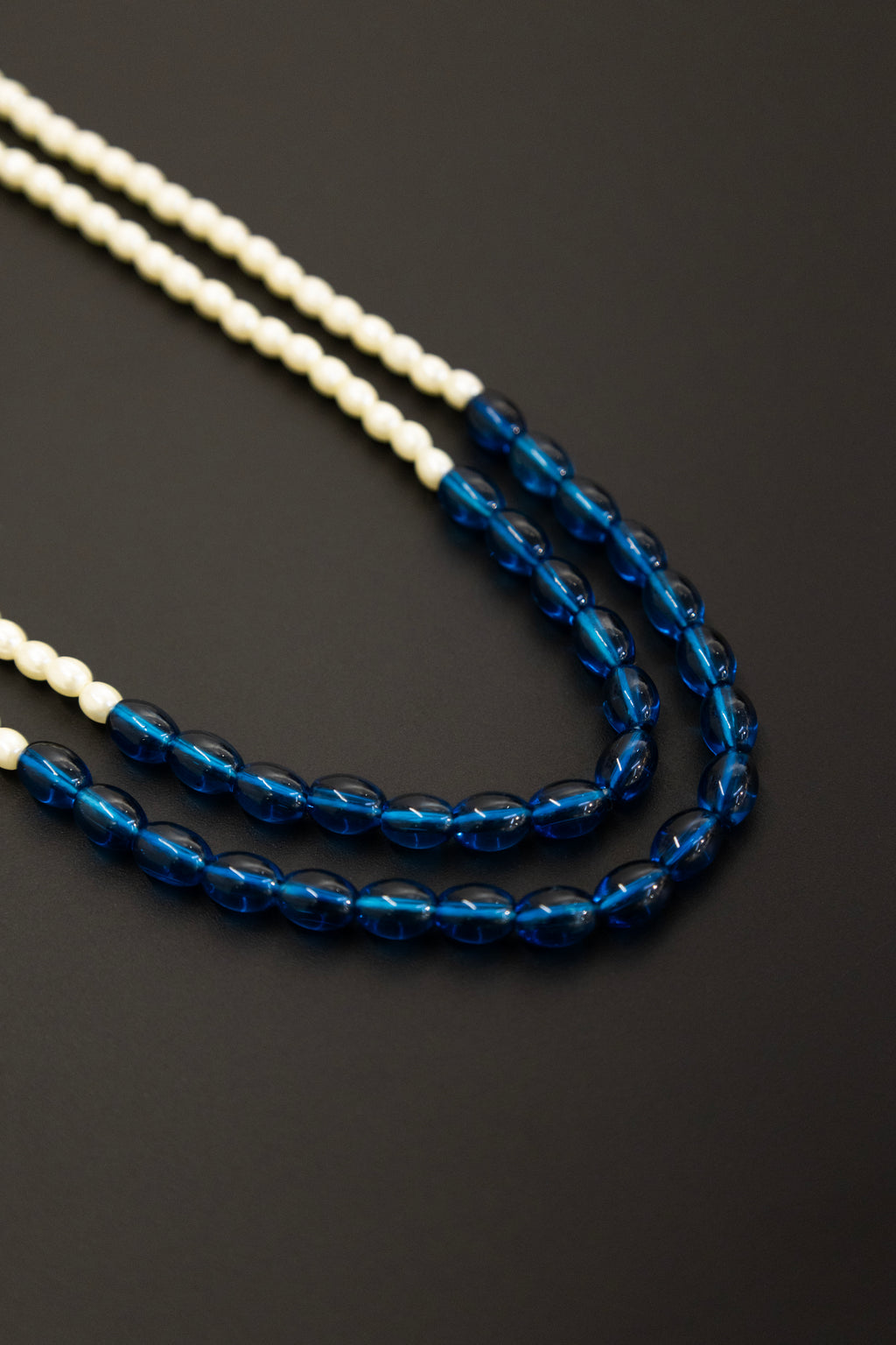 Semicultured Pearl Double Layer Kanthi with Blue Oval clear glass beads for Batu