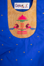 Rajas Set - Royal Blue brocade Angarakha kurta with intricate Peacock Paithani yoke teamed with golden pooja silk dhoti for newborn baby boy