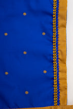 Rajas Set - Royal Blue brocade Angarakha kurta with intricate Peacock Paithani yoke teamed with golden pooja silk dhoti for newborn baby boy